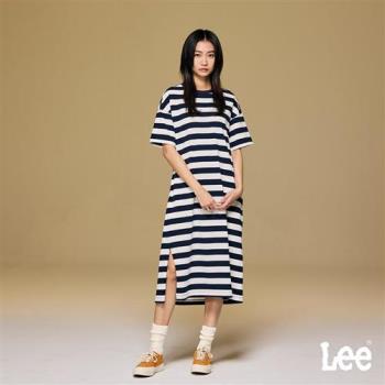 Lee 女款 長版 雙口袋 腰身扣 橫條紋 短袖休閒洋裝 Modern