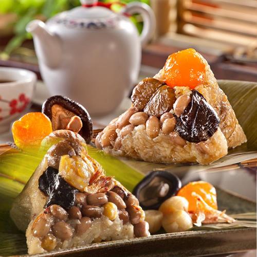 【嘉義福源肉粽】招牌雙粽組：栗子花生蛋黃香菇肉粽+櫻花蝦干貝肉粽x2組 (各4入/組) 