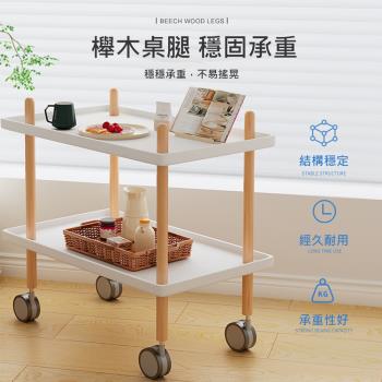 【LEZUN 樂尊】可移動小推車置物架 床邊桌 兩層活動架 收納桌 55*35cm