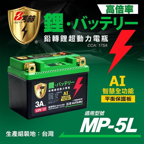 【KOTSURU】MP-5L 8馬赫 鉛轉鋰超動力機車電瓶 鋰鐵啟動電池 12V 175CCA