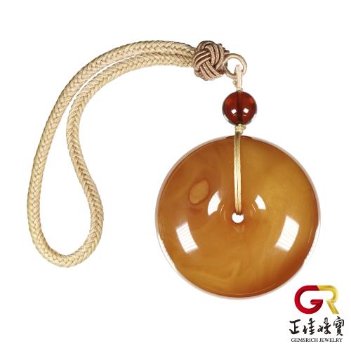 【正佳珠寶】蜜蠟琥珀 蒐藏級老蜜蠟 蜜糖色雞油紅 平安扣 61.5mm 蜜蠟琥珀手把件｜特製棉繩