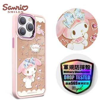 三麗鷗 iPhone 15/14系列 軍規防摔鋁合金鏡頭框鏡面手機殼-愛星美樂蒂