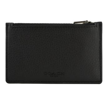 COACH 壓印LOGO荔枝紋皮革男仕拉鍊卡包(黑)