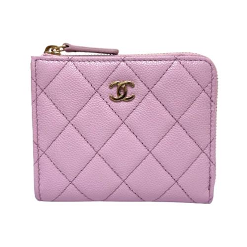 【CHANEL】香奈兒 新款金扣荔枝紋短夾  粉色  AP3999B10583 NY558