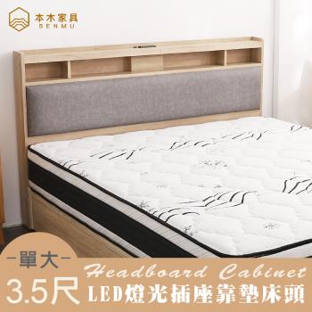【本木】日比野 LED燈光床頭-單大3.5尺