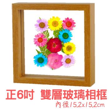 【A-ONE 匯旺】正方形6吋 DIY 雙層玻璃相框 乾燥花 壓花雙層實木相框 標本花束 樹葉天然押花畫框 牆壁裝飾擺件