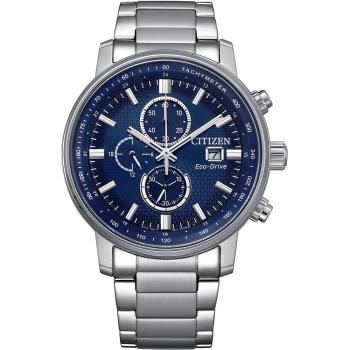 CITIZEN 星辰 亞洲限定款光動能三眼計時錶/藍X銀/43mm/CA0840-87L