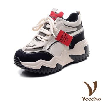 【VECCHIO】真皮幾何撞色個性老爹鞋/真皮幾何撞色流線拼接厚底個性老爹鞋 女鞋 白