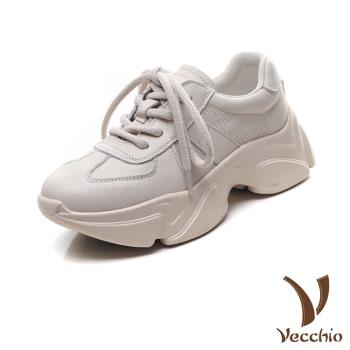 【VECCHIO】全真皮沖孔輕量厚底老爹鞋/全真皮頭層牛皮細緻沖孔拼接輕量厚底老爹鞋 女鞋 米