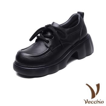 【VECCHIO】真皮繫帶厚底粗跟牛津鞋/真皮頭層牛皮立體滾邊繫帶厚底粗跟牛津鞋 女鞋 黑