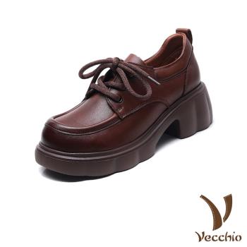 【VECCHIO】真皮繫帶厚底粗跟牛津鞋/真皮頭層牛皮立體滾邊繫帶厚底粗跟牛津鞋 女鞋 棕