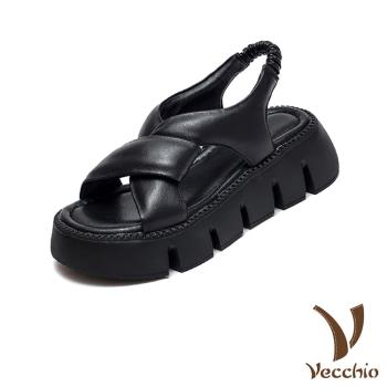 【VECCHIO】全真皮交叉扭結厚底涼鞋/全真皮頭層牛皮交叉扭結鬆糕厚底涼鞋 女鞋 黑