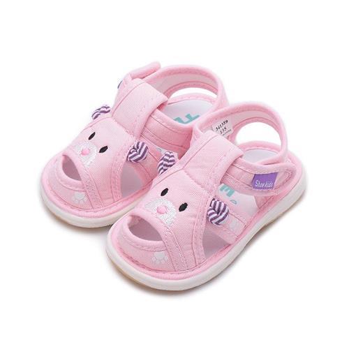 TE TE 熊熊布質前包寶寶嗶嗶涼鞋 粉 小童鞋 鞋全家福