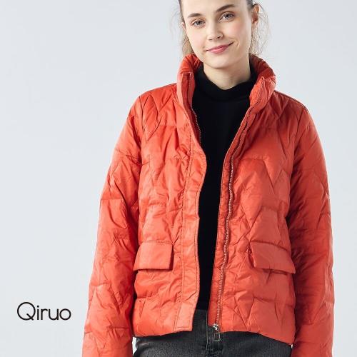 【Qiruo 奇若】保暖羽絨外套1002E 橘色-立領拉鍊式