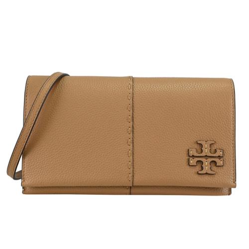 TORY BURCH 90822 經典荔枝皮革多卡斜背扁包.棕色