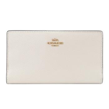 COACH CK444 簡約馬車LOGO多卡扣式拉鍊長夾.白