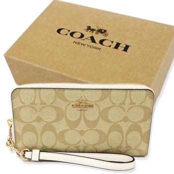 【COACH】C LOGO手掛式零錢袋長夾禮盒(米白)