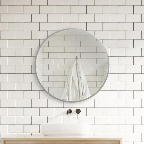 【Aberdeen】鋁框鏡系列-圓鏡-拉絲銀 50x50cm