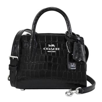 COACH CR209 Andrea 浮雕LOGO鱷魚紋超迷你兩用包.黑