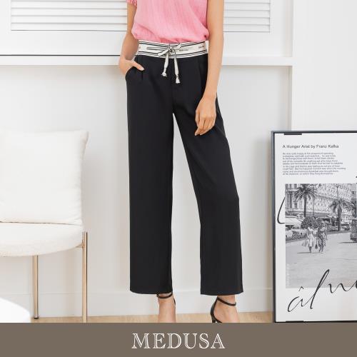 現貨【MEDUSA 曼度莎】ICare 織帶拼接腰頭垂墜感西裝褲（M-L）｜女長褲 女寬褲 休閒長褲