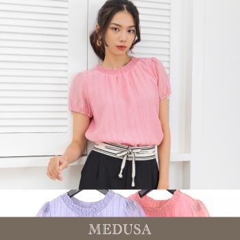 現貨【MEDUSA 曼度莎】泡芙紋理縮口造型上衣 - 2色（M-2L）｜女短袖上衣 女休閒上衣