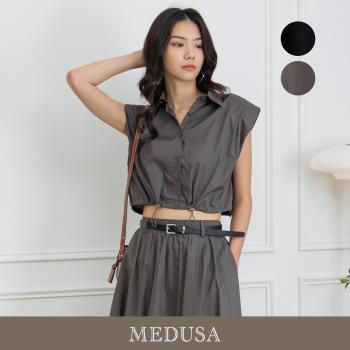 現貨【MEDUSA 曼度莎】ICare 壓褶闊肩抽繩短版上衣 - 2色（F）｜女造型上衣 可成套搭配