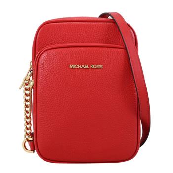 MICHAEL KORS Jet Set Travel 經典荔枝皮革斜揹包.紅