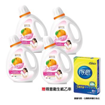 橘子工坊 天然濃縮洗衣精-深層淨味2200ml x 4瓶 加贈 得意 抽取式衛生紙100抽 x 6包/串