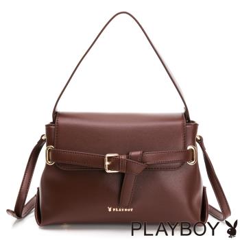 PLAYBOY - 翻蓋斜揹包 純色chic系列 - 咖色