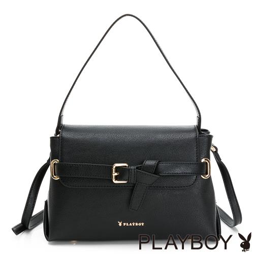 PLAYBOY - 翻蓋斜背包 純色chic系列 - 黑色