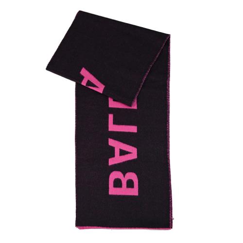 BALENCIAGA 巴黎世家 530047 品牌LOGO雙面羊毛長圍巾.桃黑