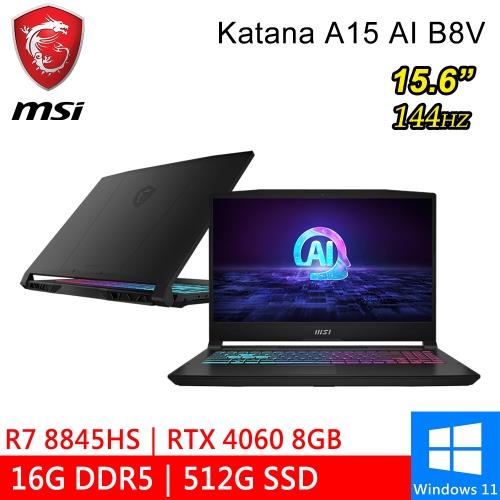 微星 Katana A15 AI B8VF-433TW 15.6吋 黑(R7 8845HS/16G DDR5/512G/RTX4060 8G/W11)