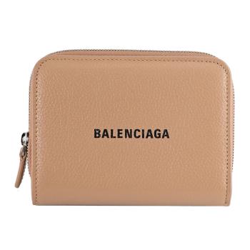 BALENCIAGA 巴黎世家 650871 品牌LOGO寬版零錢短夾.淺咖