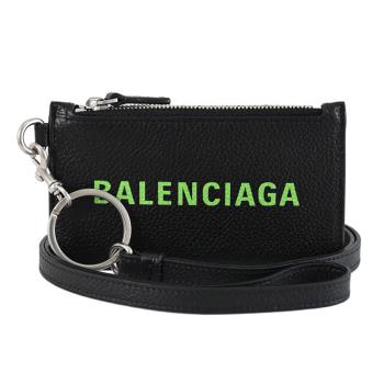 BALENCIAGA 巴黎世家 594548 經典頸掛牛皮證件零錢包.黑綠