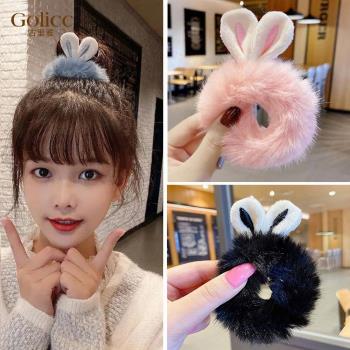 【Golicc】 日系 ins 兔耳 毛絨絨 髮圈 3入(髮飾 頭飾 髮帶 髮繩 髮圈 情人節 母親節 七夕 生日禮物)