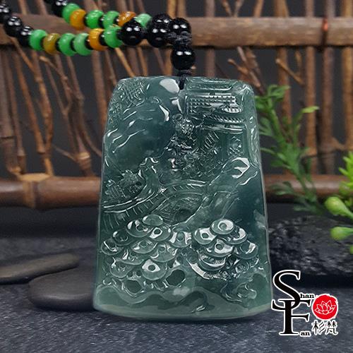 天然翡翠手牌 玉蘭彫刻・氷種翡 翠ビーズ 杉梵A貨翡翠冰藍水種春光明媚山水牌項鍊(E369)|其他造型|ETMall東森購物網