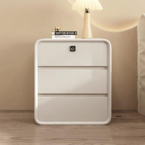 智能床頭櫃 極簡奶油風實木櫃子 輕奢多功能指紋鎖儲物櫃 保險櫃 臥室納帕超纖皮床邊柜 收納櫃 抽屜櫃