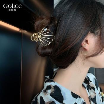 【Golicc】 韓系 金屬 貝殼 戴珍珠 髮夾(髮飾 頭飾 抓夾 鯊魚夾 韓版髮夾 金屬夾 馬尾夾 情人節 母親節 七夕 生日禮物)