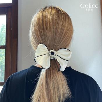 【Golicc】 韓版 小香風 珍珠 蝴蝶結 馬尾髮圈(飾品 髮飾 髮帶 髮圈 手圈 情人節 母親節 七夕 生日禮物)