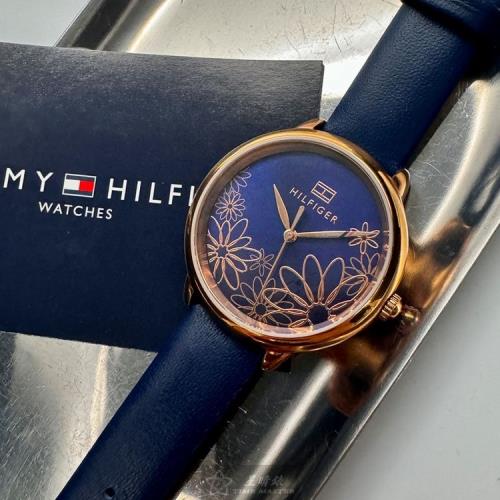 TommyHilfiger 湯米希爾費格女錶 36mm 玫瑰金圓形精鋼錶殼 寶藍色簡約, 中三針顯示錶面款 TH00070