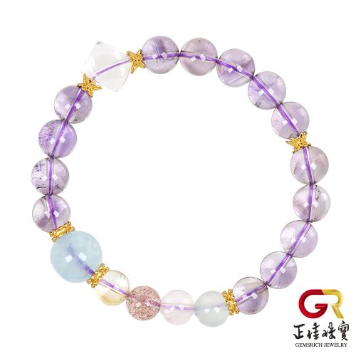 【正佳珠寶】彩虹能量礦石 白水晶 紫水晶 黃水晶 海藍寶 草莓晶 水晶手珠｜日本彈力繩