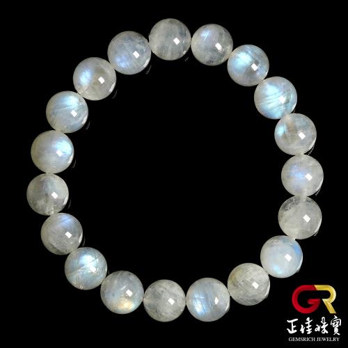【正佳珠寶】藍月光石 湛藍月光 9.8-10.2mm 藍月光石手珠｜日本彈力繩