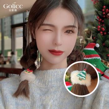 【Golicc】 耶誕 毛絨 髮圈 隨機3入(聖誕節 飾品 髮飾 髮帶 髮繩 髮圈 髮束 生日禮物)