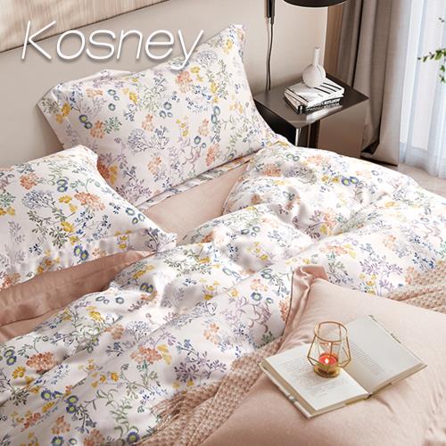 KOSNEY   纖纖花語橘  雙人100%天絲TENCEL四件式兩用被床包組
