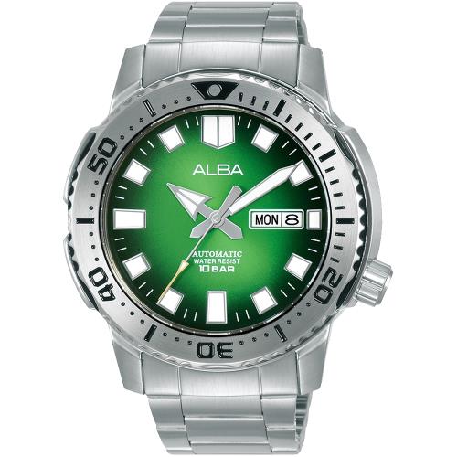 ALBA 雅柏 潛水風格時尚機械錶/綠X銀/46mm (Y676-X082G/AL4631X1)