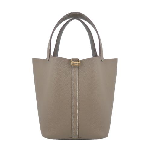 Hermes 愛馬仕 Picotin Lock 22cm T/C 牛皮桶包(18大象灰/W刻/金釦)
