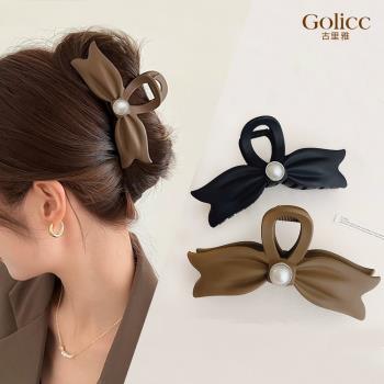 【Golicc】 典雅復古 珍珠蝴蝶結抓夾(髮飾 頭飾 髮夾 大抓夾 鯊魚夾 韓國 情人節 母親節 七夕 生日禮物)