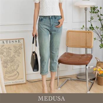 現貨【MEDUSA 曼度莎】ICare 水鑽點點刷色高彈性男友牛仔褲（M-XL）｜女長褲 女休閒長褲