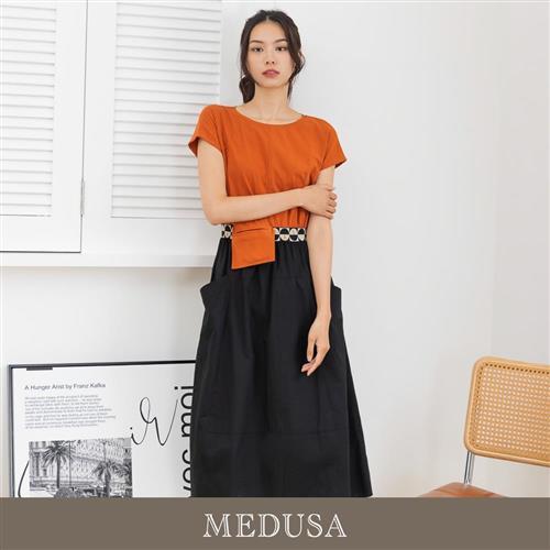 現貨【MEDUSA 曼度莎】假兩件橘色休閒拼接洋裝（M-XL）｜休閒洋裝 長洋裝