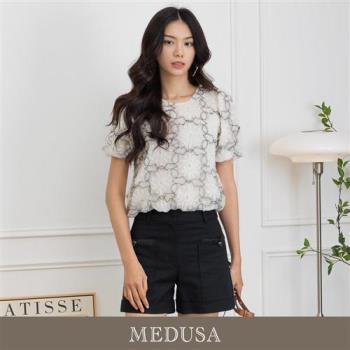 現貨【MEDUSA 曼度莎】ICare 米白花蕾絲優雅上衣（F）｜女上衣 女短袖上衣 休閒上衣